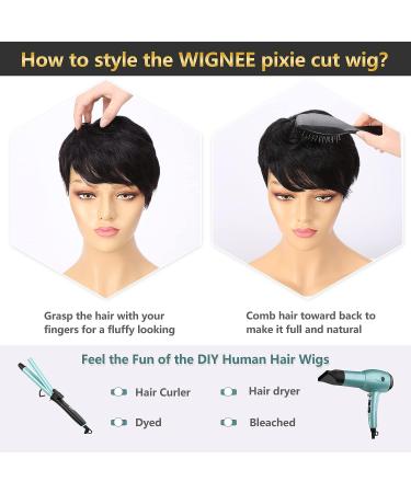 WIGNEE Short Human Hair Pixie Cut Wig with Bangs for Black Women - Short Layered 1B Wig - Buy Online on GoSupps.com