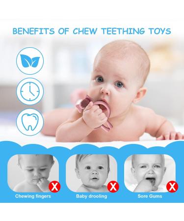 Vicloon Baby Bite Toys - 2 Pack Silicone Dental Aids BPA-Free Chew Rings for Gums Pink Elephant & Brick Red Perfect for 3 Months+ - Buy Online on GoSupps.com