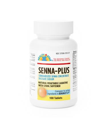 Geri-Care Senna Plus Natural Vegetable Laxative with Stool Softener 4 Bottles of 100 Tablets each (400 Total)