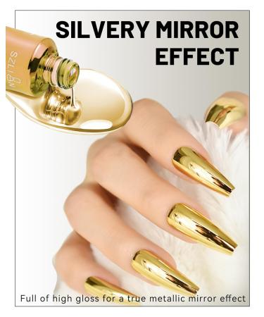 Buy Gold Metallic Gel Glue Polish 18ml - Holographic Chrome Nail Lacquer for Home DIY Manicure - Long Lasting Shine Effect - Buy Online on GoSupps.com