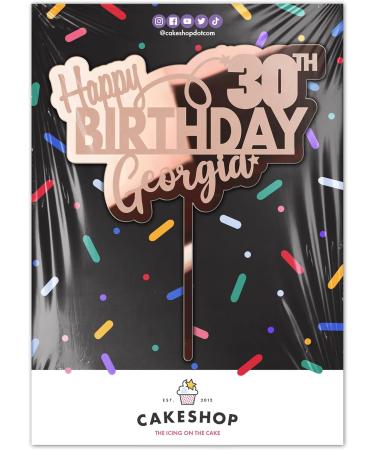 Cakeshop Cake Decoration Pack | Happy Birthday Premium 3mm Mirror Acrylic Plastic Cake Topper Sign & 25g Party Pack of Cake Sugar Sprinkles | Custom Name & Age Cake Decorations (Rose Gold) Prime Mirror Acrylic: Rose Gold - Buy Online on GoSupps.com