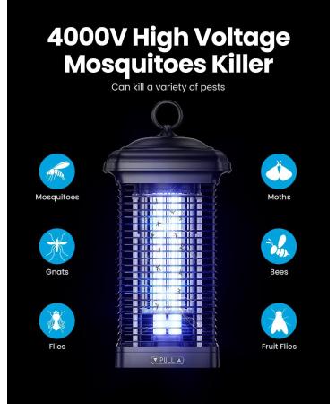 Gaiatop 4000V Bug Zapper Outdoor | Waterproof Electric Mosquito Killer for Home Backyard Patio - Black - Buy Online on GoSupps.com