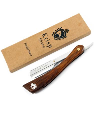 Professional Straight Edge Shaving Razor - Krisp Beauty Natural Wood Handle Shavette for Men | Barber Salon Quality Stainless Steel with 5 Blades - Buy Online on GoSupps.com