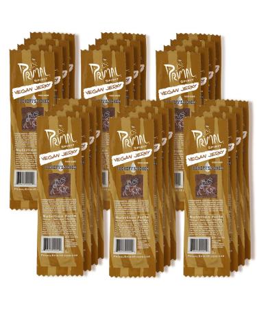 Primal Spirit Vegan Jerky – “Classic Flavor” – Hickory Smoked, 10 g. Plant Based Protein, Certified Non-GMO, No Preservatives, Sports Friendly Packaging (24 Pack, 1 oz) Hickory 1 Ounce (Pack of 24)
