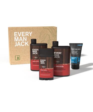 Every Man Jack Cedar + Red Sage Gift Set - Clean Ingredients Men's Body Wash Shampoo Deodorant & Face Wash - Perfect for International Shipping - Buy Online on GoSupps.com