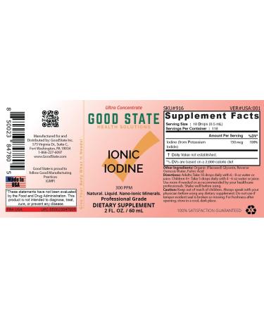 Good State Liquid Ionic Potassium Iodide Supplement 150mcg | Vegan | Glass Bottle | Thyroid Health Energy Support | 2 oz - Buy Online on GoSupps.com