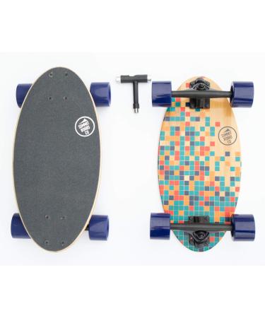 Summit Board Co Short Longboard Skateboard Deck with Precision Bearings and Rugged Wheels for Beginners and Experienced Skaters, Wide Mini Balanced Design Pixels