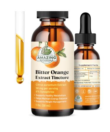 Amazing Botanicals Bitter Orange Liquid Extract Tincture (Citrus aurantium) 50mg Herbal Supplement Drops Vegan, Non-GMO, Alcohol and Sugar Free 30mL (1oz)