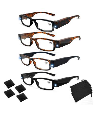 4 Pack Reading Glasses with Lights in the Frame Bright Led Readers Magnifying Glasses with Light for Men Women Led Reading Glasses Lightweight Reading Glasses Eyeglasses+150
