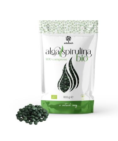 ERBOTECH Spirulina Tablets, 100g Pack, Approximately 400 Capsules, 100% Pure and Vegan Seaweed, Energy Source, High in Protein, Vitamins, Magnesium, Strengthens the Immune System