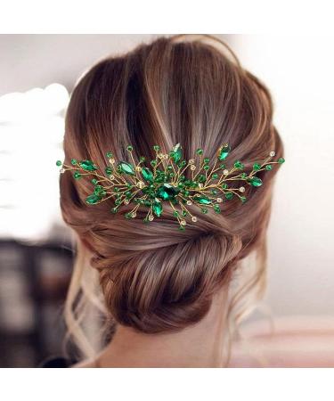 WEIPUER Bridal Hair Comb with Gold Crystal & Green Rhinestone Handmade Headpiece for Women and Girls 18-20cm Special Occasions & Wedding Gift - Buy Online on GoSupps.com
