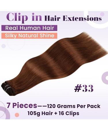 Laavoo 60 cm Clip In Real Hair Extensions - Red-Brown Auburn Brown 7Pcs 105g #33 - Long Lasting Easy to Use - Buy Online on GoSupps.com