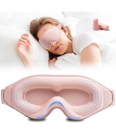 3D Sleep Mask with Earplugs 100% Light Blackout Eye Mask for Sleep Washable Sleeping Mask 0 Pressure Eye Covers for Sleep with Wider Adjustable Strap Only 1.3oz Light Soft Sleeping Mask (Pink)