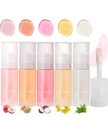5Pcs Hydrating Lip Glow Oil  Moisturizing Lip Oil Transparent Plumping Lip Gloss Long Lasting Nourishing Non-sticky  Lip Oil Tinted for Lip Care and Dry Lips
