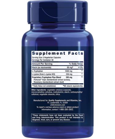 Life Extension Optimized Tryptophan Plus - 90 Vegetarian Capsules for Mood & Sleep Support - Buy Online on GoSupps.com