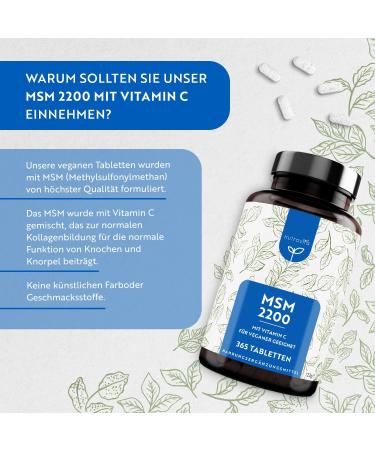 High-Dose MSM Tablets 2200mg & Vitamin C - 365 Vegan Tablets - Performance Winner 21* - Laboratory Tested - No Additives - Compact Powder Alternative - Buy Online on GoSupps.com