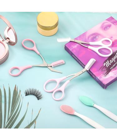 Eyebrow Scissors & Trimmer with Comb - Non-Slip Grips for Perfect Shaping | Beauty Accessories for Women & Men (Pink White Light Purple - Buy Online on GoSupps.com