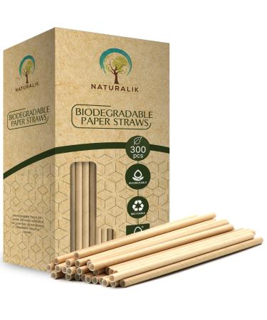 Naturalik 300/1000-Pack Extra Durable Brown Paper Straws Biodegradable- Premium Eco-Friendly Paper Straws Bulk- Drinking Straws for Juices Restaurants and Party Supplies 7.7" (Brown 300ct)