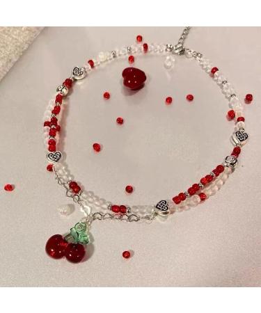 Beaded Cherry Choker Necklace for Women Teen Girls Bohemia Crystsal Bead Choker Sweet Clavicle Chain Jewelry Gift Women Cherry Pendant Necklace Delicate Lightweight and Comfortable Necklace - Buy Online on GoSupps.com