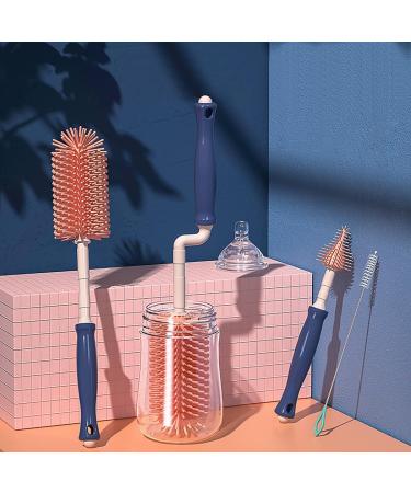 360 Baby Bottle Brush Set - Easy Clean Long Handle Cleaner for Plastic & Glass Bottles - Milk Hose & Pacifier Brush Kit (Blue) - Buy Online on GoSupps.com