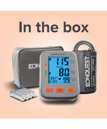 Konquest KBP-2704A Automatic Upper Arm Blood Pressure Monitor - Adjustable  Cuff - Large Backlit Display - Irregular Heartbeat & Hypertension Detector  - Tensiometro Digital