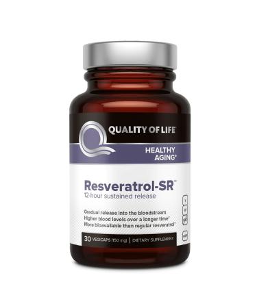 Quality of Life Resveratrol SR - Powerful Anti Aging All Natural Formula - 30 Vegicaps 30 Count (Pack of 1)