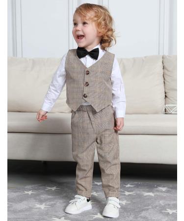 Mint Green Baby Boys Gentleman Suit Set | Khaki Plaid | 18-24 months - Buy Online on GoSupps.com
