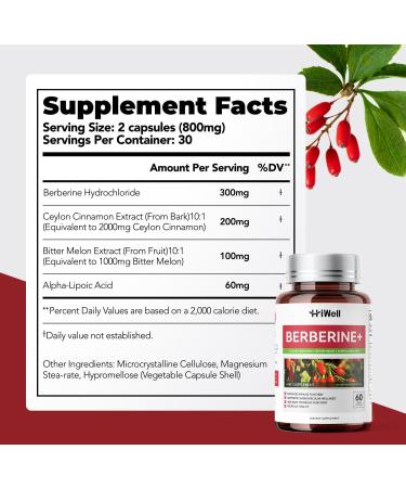 HiWell Berberine with Ceylon Cinnamon, Support Blood Sugar, Cholesterol Health & Immune*, Gluten-Free, Non-GMO & Vegan Berberine Supplement, 60 Capsules - Buy Online on GoSupps.com