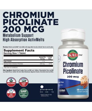 KAL Chromium Picolinate 200mcg Supplement - Metabolism Support ActivMelts - Cinnamon Bun Flavor - 120 Servings - Buy Online on GoSupps.com
