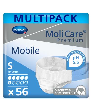 Molicare Premium Mobile disposable pants: Discrete use with incontinence for women and men 6 drops size.S (60-90 cm hip circumference) 4x14 pieces 6 drops (56 pieces) 56 pieces