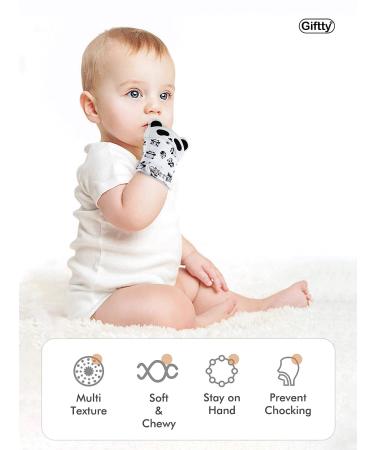 BPA-Free Panda Teething Mitten Set for Baby Boys and Girls - 1 Pair of Chewing Gloves + Bonus Toothbrush - Buy Online on GoSupps.com