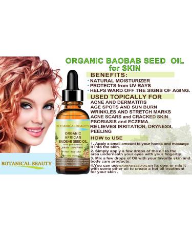 African Organic Baobab Seed Oil 100% Pure - Natural Cold-Pressed for Face Skin Hair | Vitamin C Rich - 0.5 Fl oz by Botanical Beauty - Buy Online on GoSupps.com
