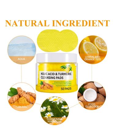Turmeric Kojic Acid Cleansing Pads - Brightening Face Scrub for Dark Spots | 50pcs Gentle & Safe Skin Balance - Buy Online on GoSupps.com