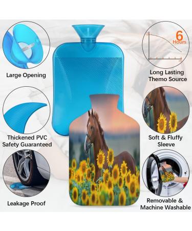 Cozy Horse-Sunflower Heat Bottle | 2L Hot Water Bottle with Fluffy Cover for Pain Relief & Comfort - Buy Online on GoSupps.com
