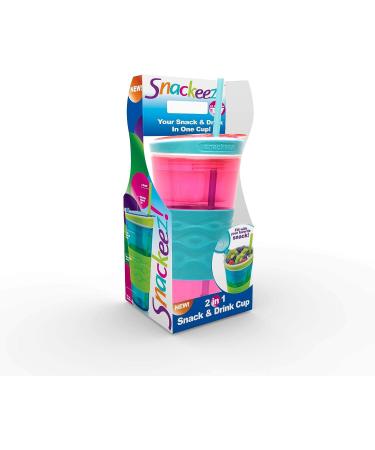 Snackeez Large Travel Snack Cup with Straw - Pink - Pack of 1 - Buy Online on GoSupps.com