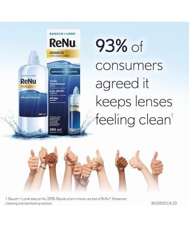 ReNu Advanced Multi Purpose Contact Lens Solution More Than Clean For Soft Contact Lenses Condition Clean Remove Protein Disinfect Rinse and Store Your Lenses Lens Case Included 1 x 360 ml 1 x 360ml - Buy Online on GoSupps.com