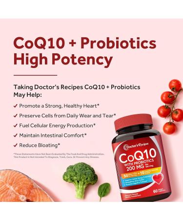 Doctor's Recipes CoQ10 with Probiotics 200 mg 50 Billion CFUs from 10 Strains Per Serving Bioavailable Ubiquinone for Heart Gut 60 Vegan Capsules Non-GMO - Buy Online on GoSupps.com