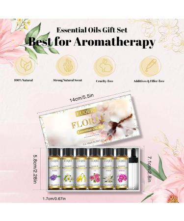 EUQEE Floral Essential Oils Set - 100% Pure Therapeutic Grade Aromatherapy Oils for Diffuser - Lavender, Rose, Ylang Ylang, Jasmine, Geranium, Chamomile - 60ml Total - Buy Online on GoSupps.com