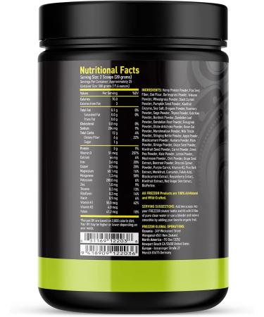 FREZZOR Superfood Raw Energy Powder - All-Natural Hemp Protein Amino Acids Antioxidants & Probiotics - 500g (50 Scoops) | International Shipping Available - Buy Online on GoSupps.com