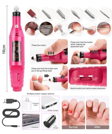 Portable Electric Nail Drill with UV LED Lamp Kit - Manicure Pen & Tools Set for Beginners | Nail Files, Gel Brushes, Dotting Tools, Rhinestones, Stickers & Glitter Powder Included - Buy Online on GoSupps.com