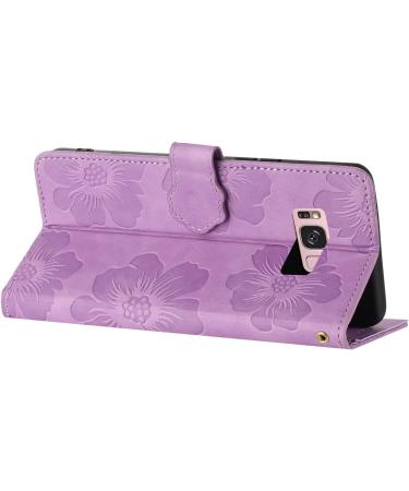 Folding Flower Pattern PU Leather Cover for Samsung Galaxy S8 - Pocket Stand Card Compartments Magnetic Closure - Violet - Buy Online on GoSupps.com
