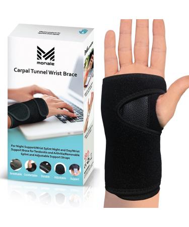 MONALE Carpal Tunnel Wrist Brace for Night Support/Wrist Splint Night and Day/Wrist Support Brace for Tendonitis and Arthritis/Removable Splint and Adjustable Support Straps (Black  Left Hand) Black 1 Count (Pack of 1)