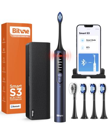 Bitvae Smart S3 Sonic Electric Toothbrush for Adults 180-Day Battery Life Rechargeable Electric Power Toothbrush with Pressure Sensor Electric Toothbrush with 4 Brush Heads Travel Case Dark Blue