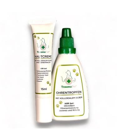traumapet ear drops 50 ml + skin cream 15 ml with colloidal silver for dogs and cats ear drops + skin cream