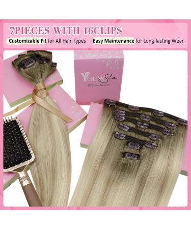 Youngsee 40cm Clip-In Ombre Hair Extensions | Real Remy Hair | Dark Ash Blond & Platinum Blonde | 120g 7PCs - Buy Online on GoSupps.com
