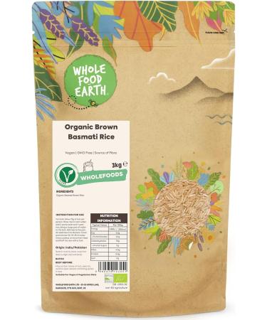 Wholefood Earth Organic Long Grain Brown Rice 3kg GMO Free | Vegan | Source of Fibre | Certified Organic & Organic Brown Basmati Rice 3kg Vegan | GMO Free | Source of Fibre | Certified Organic + Brown Basmati Rice 3kg Vegan - Buy Online on GoSupps.com