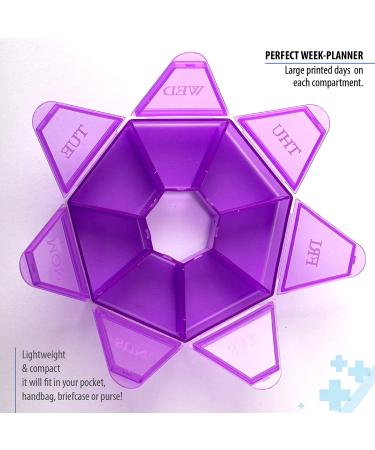 7-Sided Portable Pill Box - Small Weekly Medicine Planner & Vitamin Holder - Purple - Buy Online on GoSupps.com