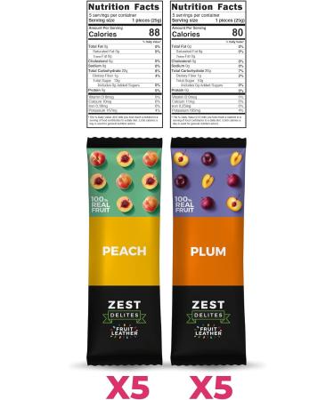 Zest Delites Dried Fruit Roll Ups 25g x 10 - Mediterranean Flavored, Gluten Free & Vegan Snacks - Peach Plum Fruit Leather - Healthy Snacks for Adults and Kids - Buy Online on GoSupps.com