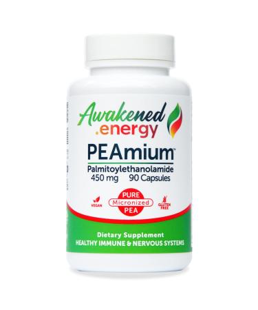 Awakened.energy PEAmium Palmitoylethanolamide - 100% Natural Micronized Pea Supplement 450mg Made in The USA with no Chemical Preservatives no Fillers or Binders and Gluten Free 90 Vegan Capsules 90 Count (Pack of 1)