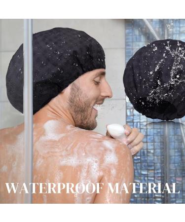 Men's Black Reversible Waterproof Shower Cap with Terry Lining - Adjustable and Large Size - Buy Online on GoSupps.com